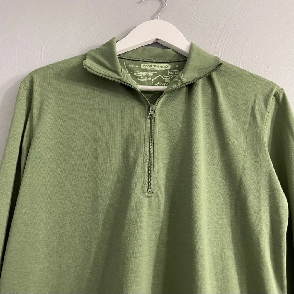 Sport Science wool 2.0 base-layer top pullover half zip green outdoor thumbholes - Picture 3 of 9